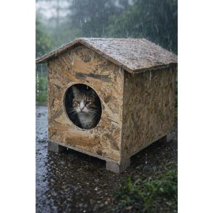Ahşap Dış Ortam Kedi Evi, 45x40x30 cm