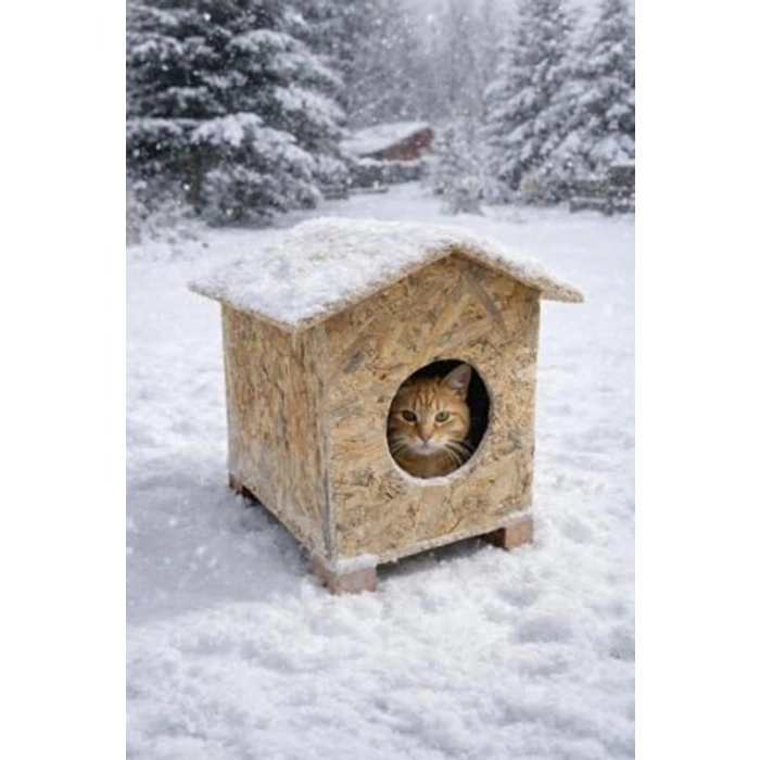 Ahşap Dış Ortam Kedi Evi, 45x40x30 cm