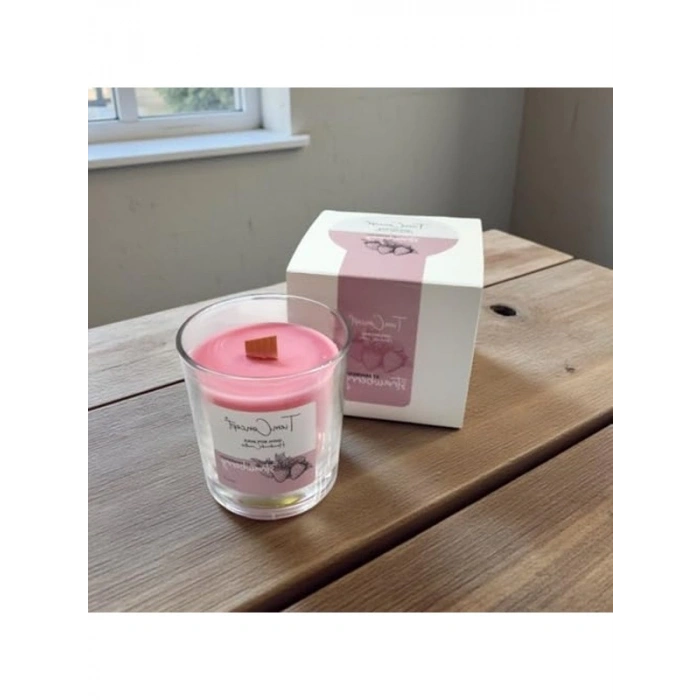 Ahşap Fitilli Soya Mum, Kırmızı Aromaterapi, 150cc