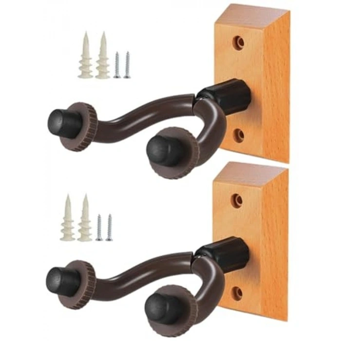 Ahşap Gitar Askı Seti, 2 Adet, Duvara Monte Edilebilir