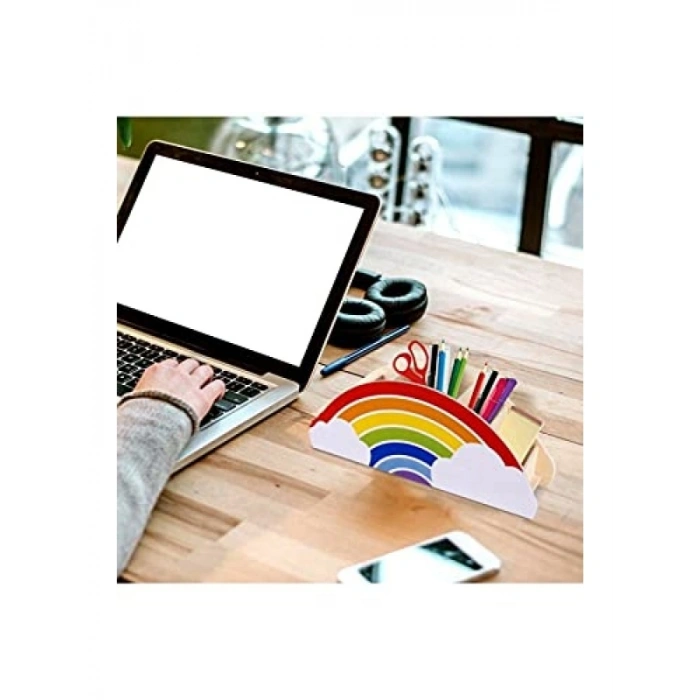 Ahşap Gökkuşağı Temalı Masaüstü Kalemlik - Organizer