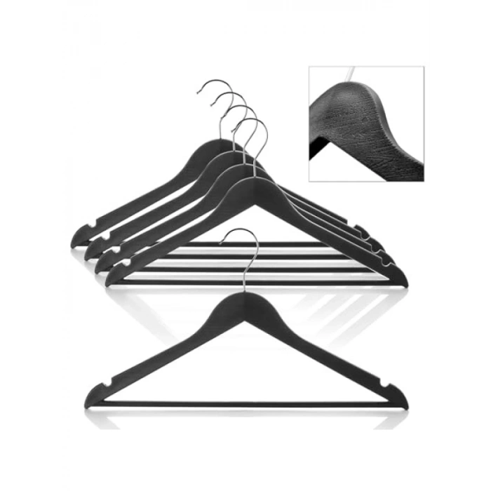 Ahşap Görünümlü Kaymaz Omuzlu Plastik Elbise Askısı Seti (5 Adet)