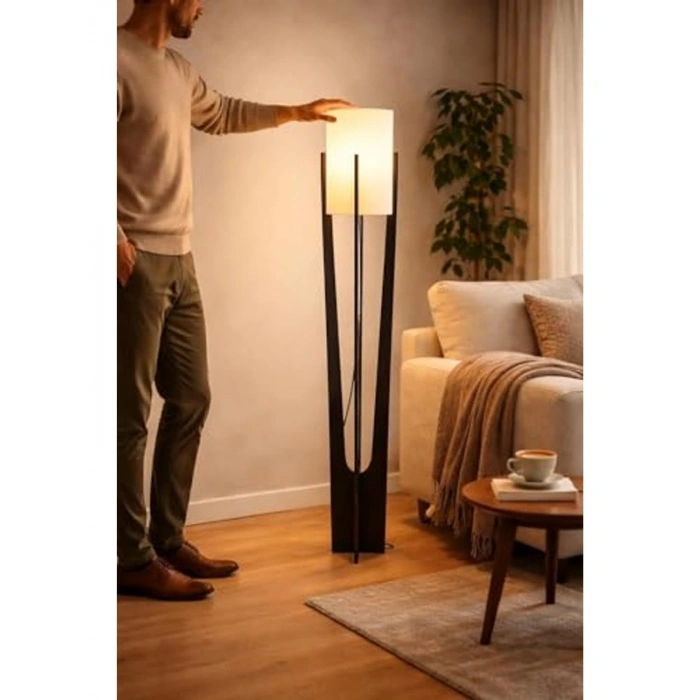 Ahşap Görünümlü Minimalist Lambader - Modern Zemin Lambası