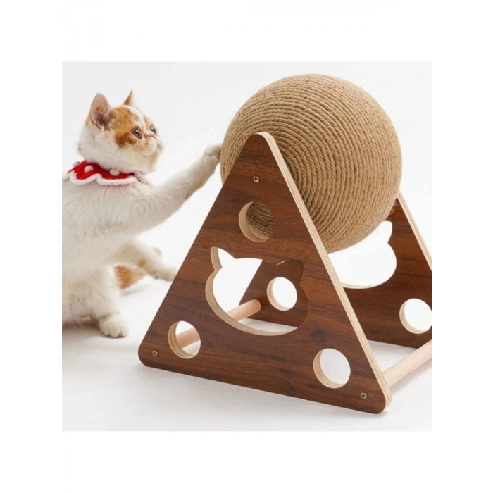 Ahşap İpli Kedi Oyuncak Topu, Tırmalama Ürünü