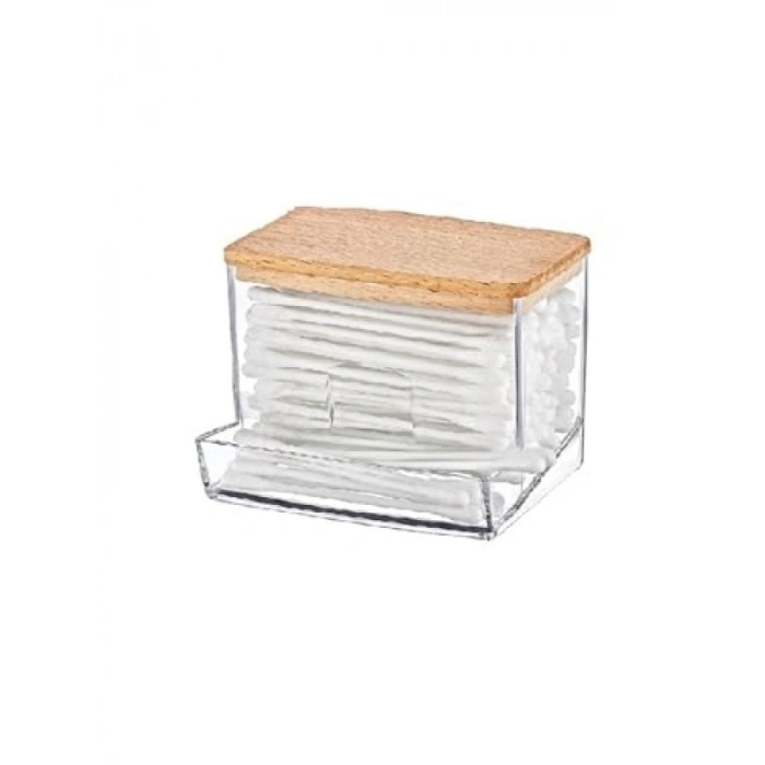 Ahşap Kapaklı Pamuklu Çubuk Organizeri - 1 Adet