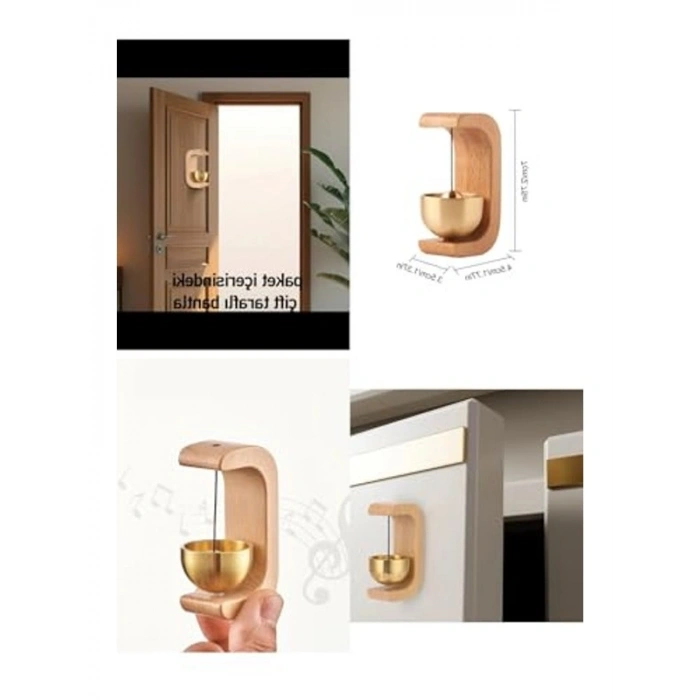 Ahşap Kapı Çanı, Japon Rüzgar Çanı, Mıknatıslı Yapışkanlı Dekoratif Zil