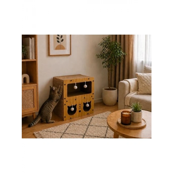 Ahşap Kedi Evi ve Karton Tırmalama Alanı, Fonksiyonel Tasarım