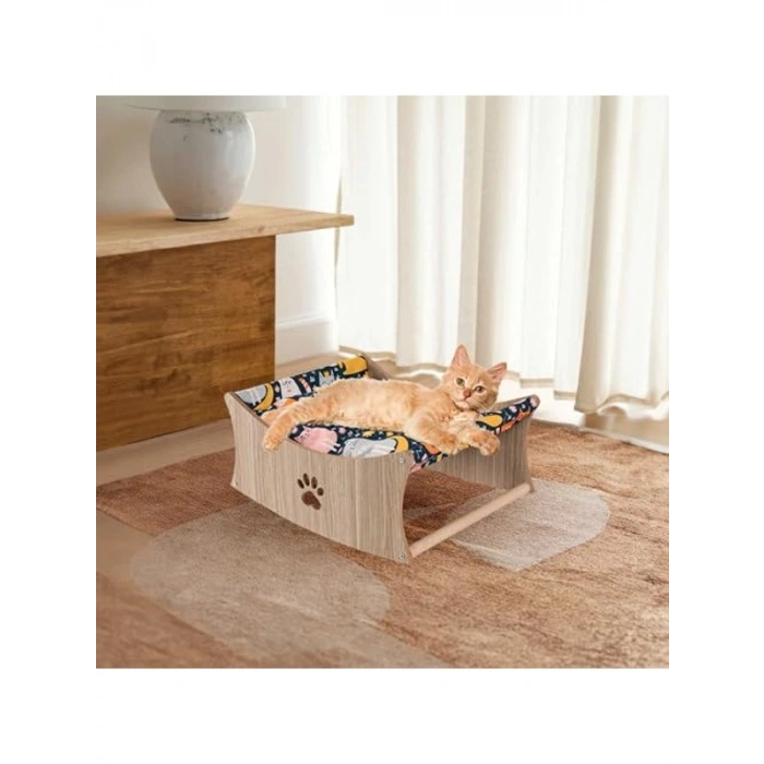 Ahşap Kedi Hamak Yatağı - Paspaslı Yükseltilmiş Dinlenme Alanı