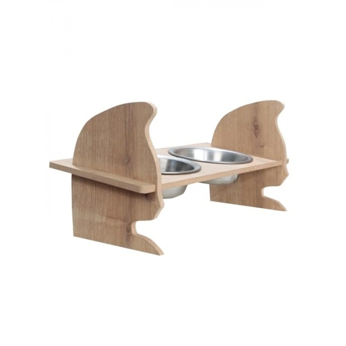 Ahşap Kedi Kafalı Mama Kabı - 2li Set