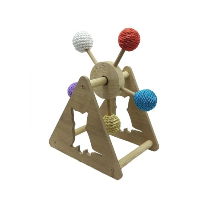 Ahşap Kedi Oyuncağı, 5 Renkli Toplu