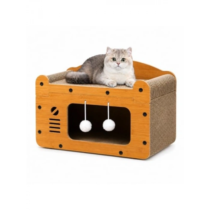 Ahşap Kedi Tırmalama Evi, Modern Tasarım ve Eğlenceli Oyun Alanı