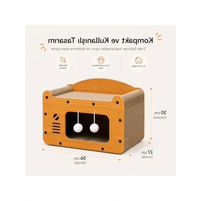 Ahşap Kedi Tırmalama Evi, Modern Tasarım ve Eğlenceli Oyun Alanı
