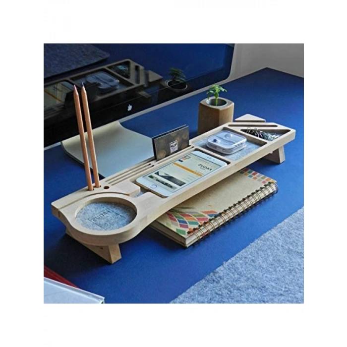 Ahşap Masa Üstü Kalemlik ve Telefon Standı