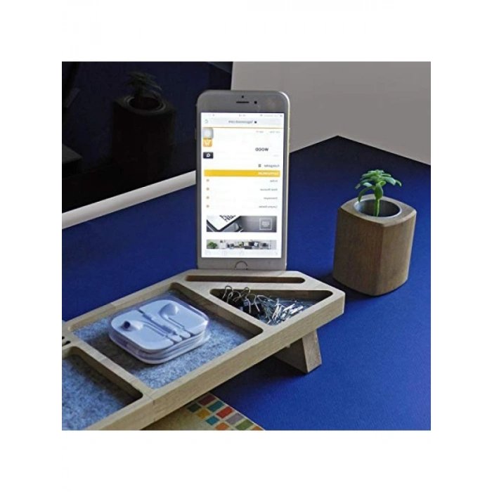 Ahşap Masa Üstü Kalemlik ve Telefon Standı