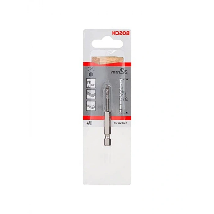 Ahşap Matkap Ucu, Gri Renk, 2 mm Çapında, 62 mm Uzunluk