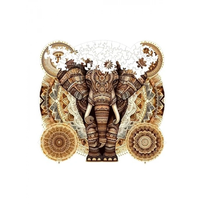 Ahşap Puzzle, Majestik Mandala Fil, 250 Parça, 29 x 28 cm Boyutunda