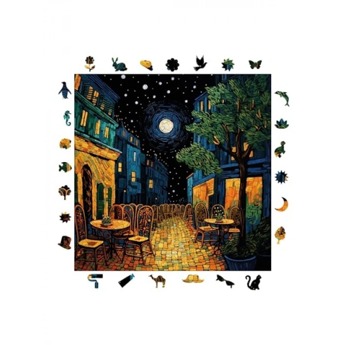 Ahşap Puzzle - Van Gogh Kafe Terasta Gece - 353 Parça, 29 x 29 cm