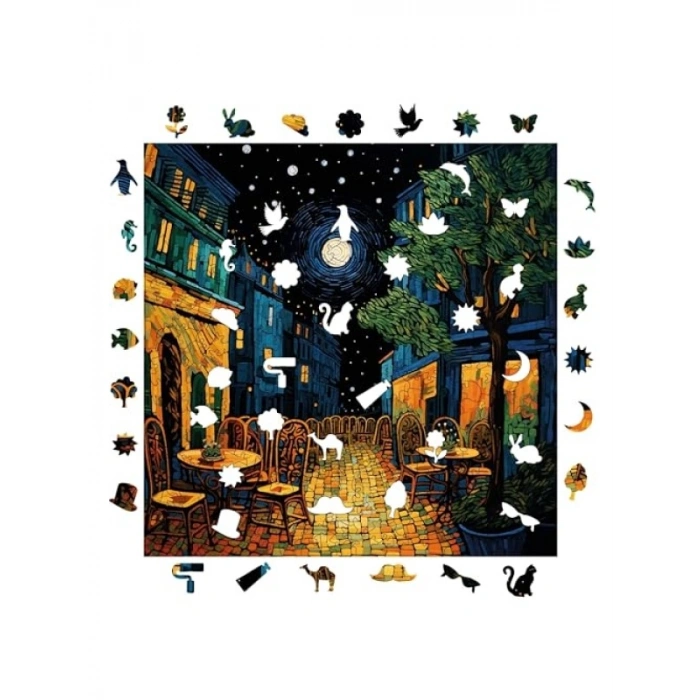 Ahşap Puzzle - Van Gogh Kafe Terasta Gece - 353 Parça, 29 x 29 cm