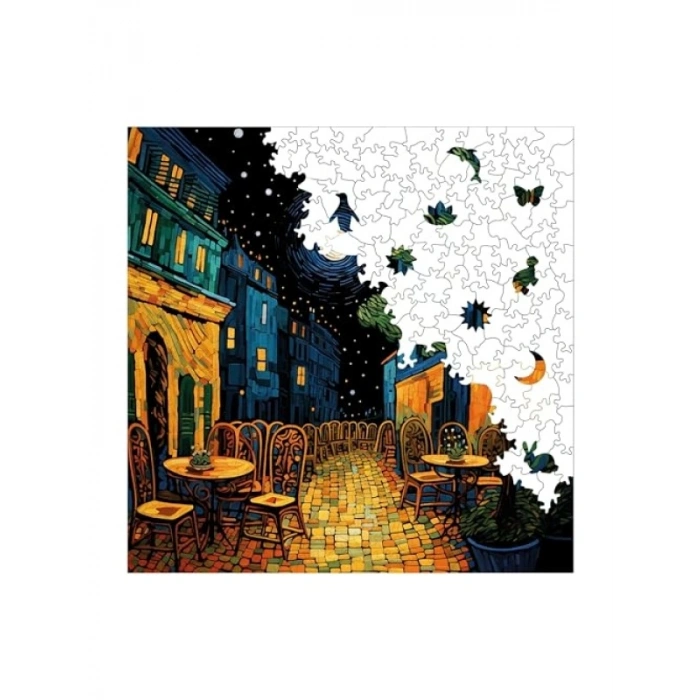 Ahşap Puzzle - Van Gogh Kafe Terasta Gece - 353 Parça, 29 x 29 cm