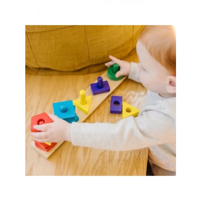 Ahşap Renkli Şekil Dizme Seti (15 Parça)