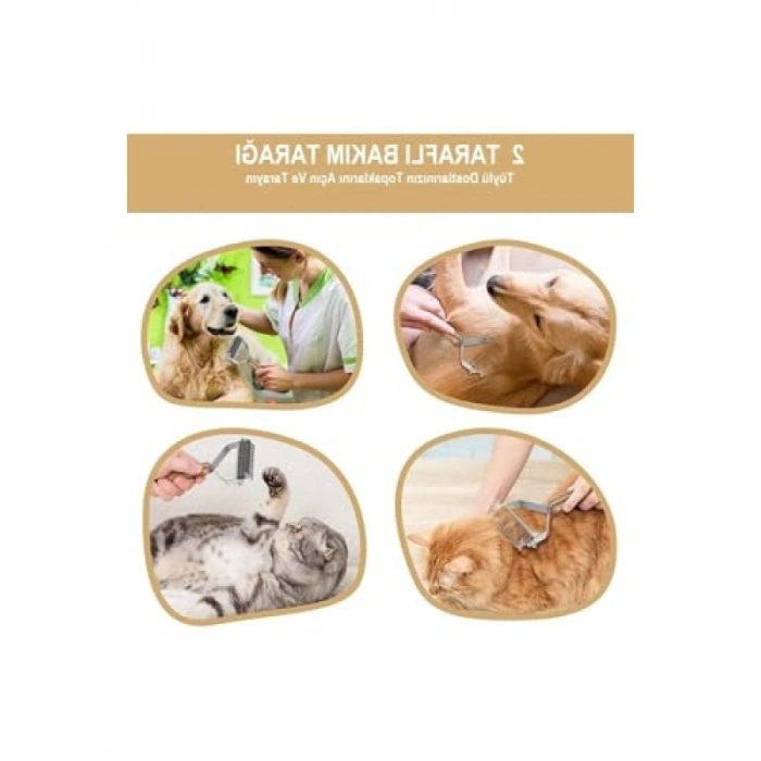 Ahşap Saplı Çift Taraflı Kedi ve Köpek Bakım Fırçası