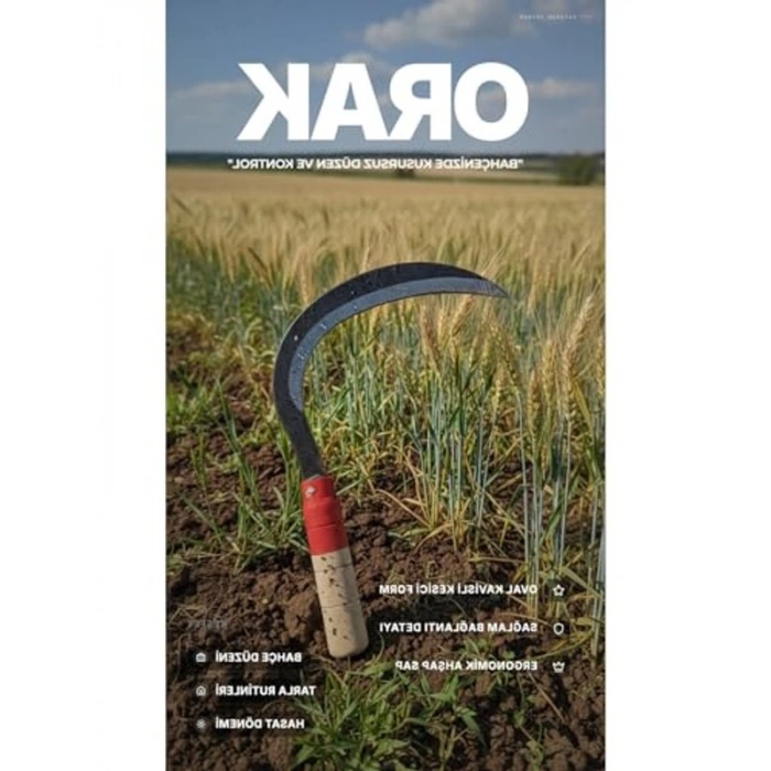 Ahşap Saplı Karbon Çelik Bahçe Orağı, 30 cm Kesim Alanı