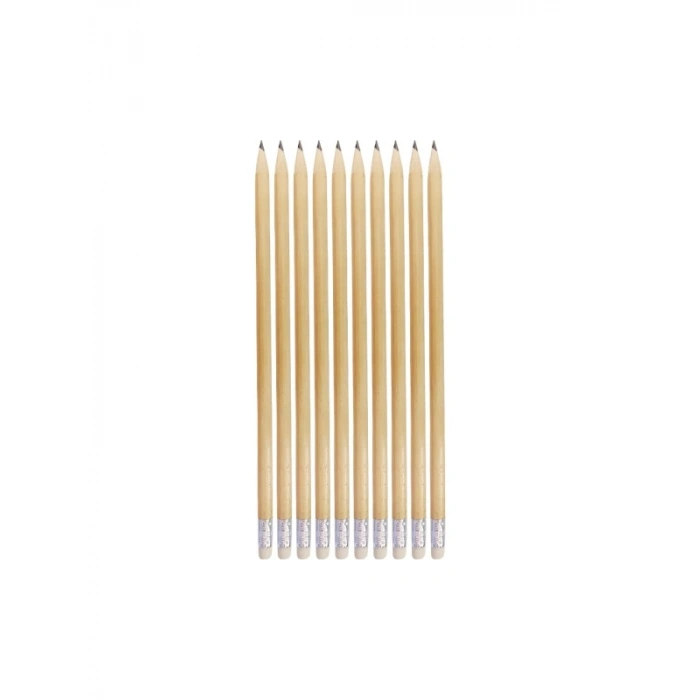 Ahşap Silgili Yuvarlak Kurşun Kalem Seti, 10 Adet