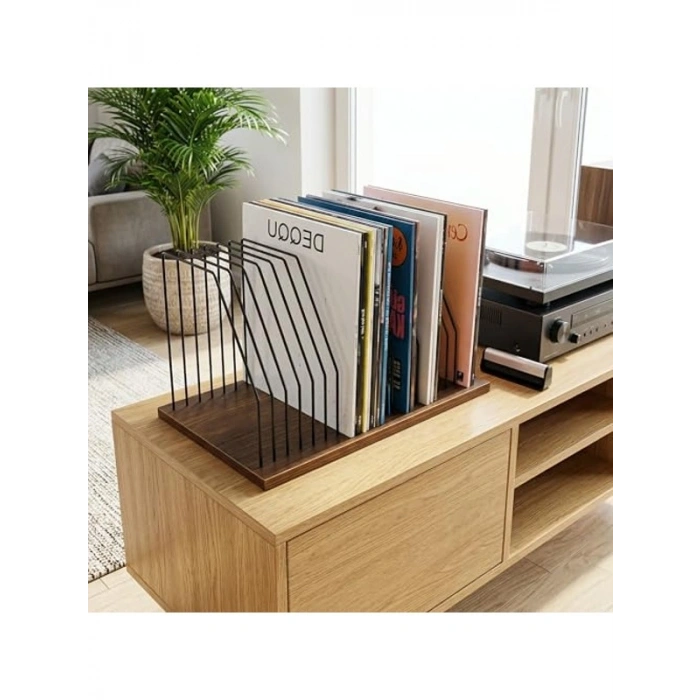 Ahşap Tabanlı Metal Telli 50x32x26 cm Masaüstü Plak Düzenleyici