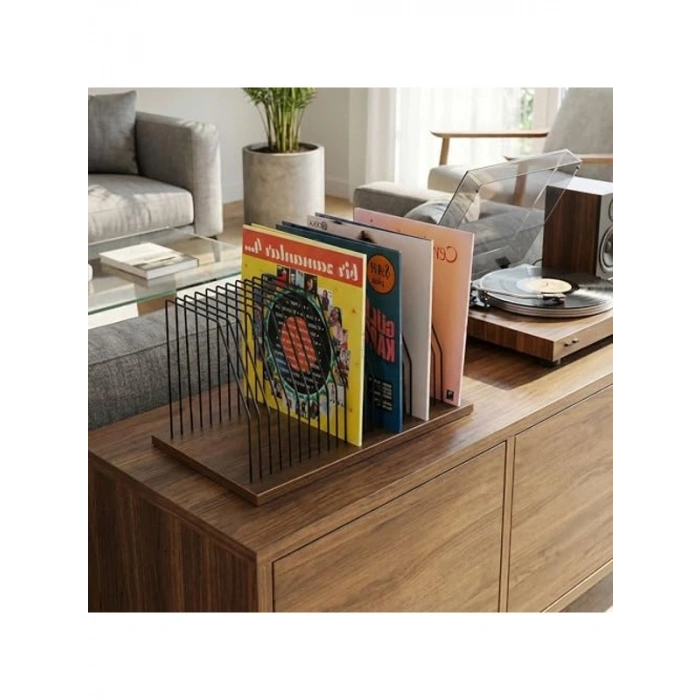Ahşap Tabanlı Metal Telli 50x32x26 cm Masaüstü Plak Düzenleyici