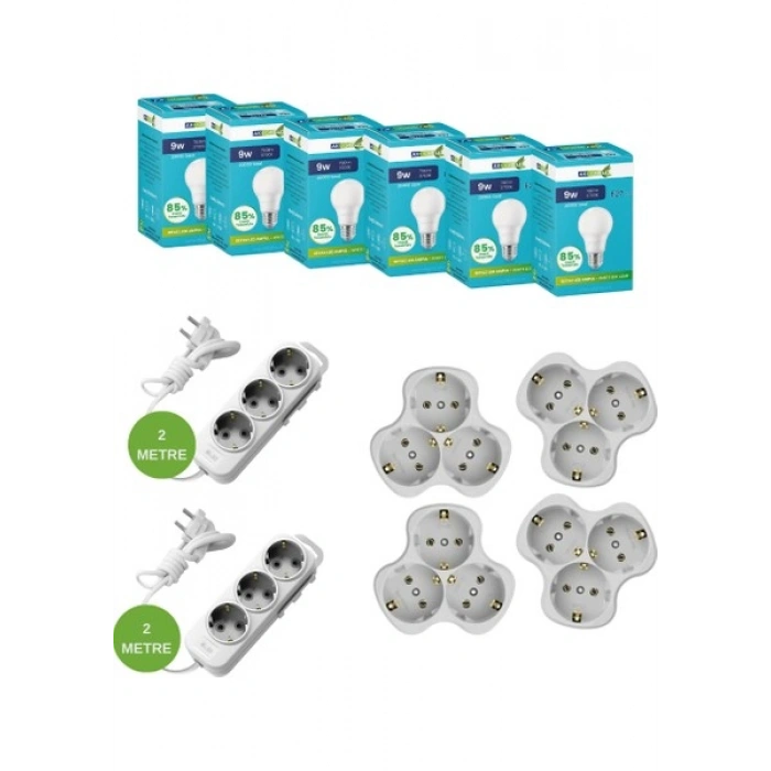 Ak Light Eko Set-2 Aklight LED Ampul 3 Lü Golyad 3 Lü Grup Priz