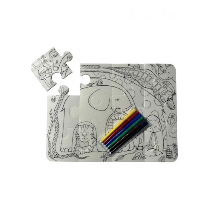 Akademi Çocuk Funny Mat - Washable Puzzle: Sevimli Dostlar- Birleştir Boya! (12 Parça Puzzle + 6 Adet Kalem Hediye)