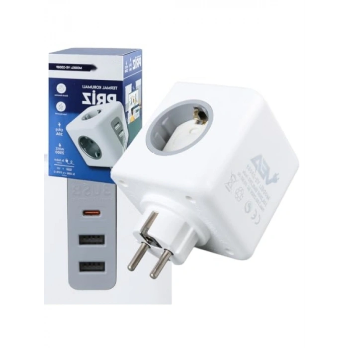 Akıllı 3lü Priz, 2 USB ve 1 Type-C Girişi ile Güvenli Enerji Dağıtım Ünitesi