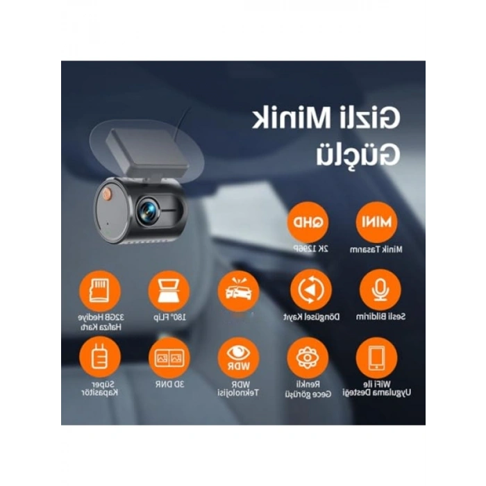 Akıllı Araç Kamerası - 2K Çözünürlük, Gece Görüşlü