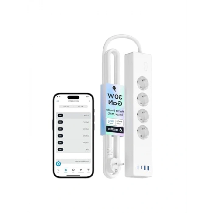 Akıllı Çoklu Priz, 4 Güç + 2 USB + 2 Type-C