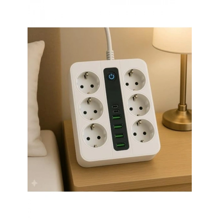 Akıllı Çoklu Priz, 6 Priz + 4 USB Çıkışı