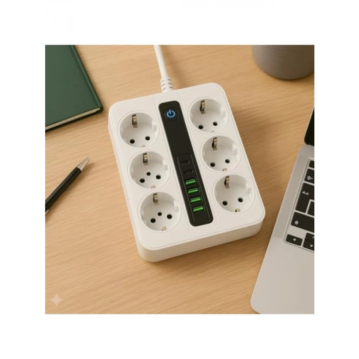 Akıllı Çoklu Priz, 6 Priz + 4 USB Çıkışı