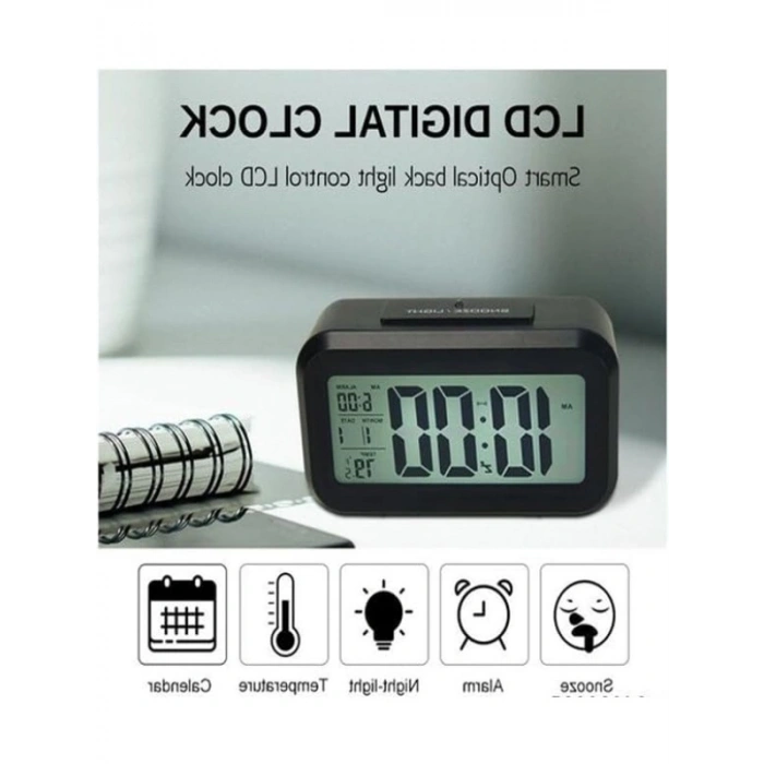 Akıllı Dijital Masa Saati - Alarm ve Karanlık Sensörlü