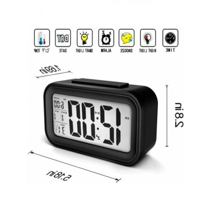 Akıllı Dijital Masa Saati - Alarm ve Karanlık Sensörlü