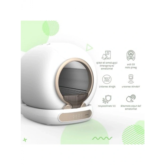 Akıllı Kedi Tuvaleti, APP ile Uzaktan Kontrol, 65lt Kapasiteli