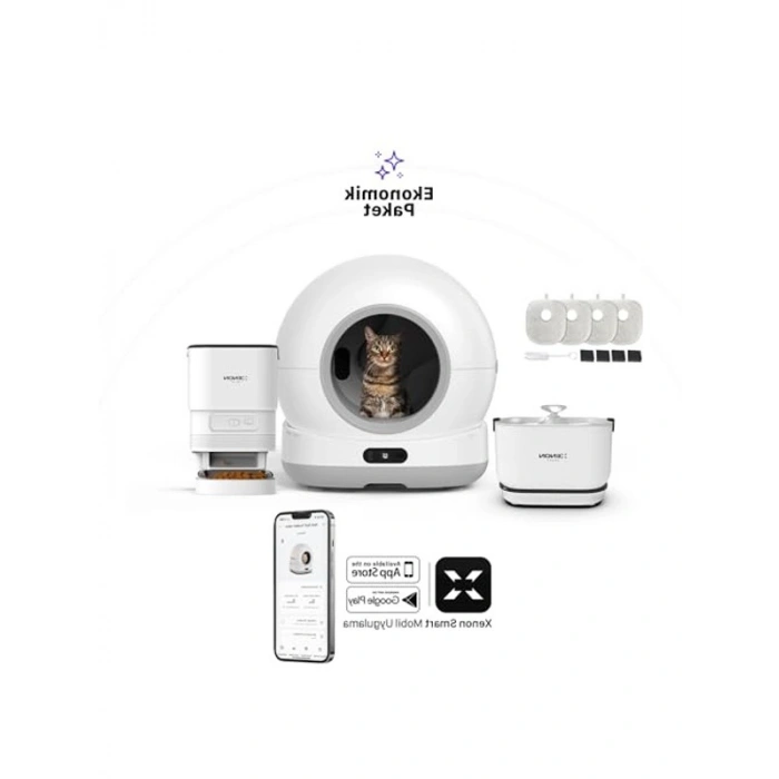 Akıllı Kedi Tuvaleti ve Mama Kabı Seti, 4 Parça Ürün