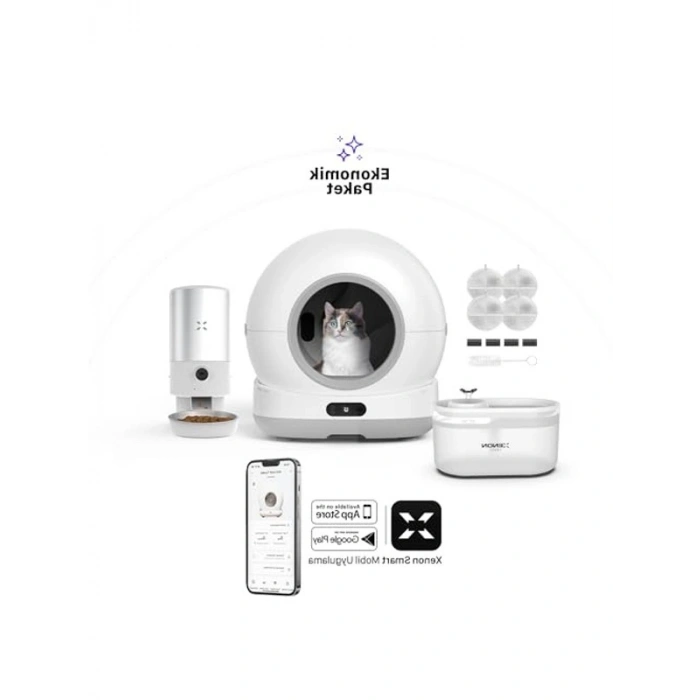 Akıllı Kedi Tuvaleti ve Su Kabı 4lü Set, Kameralı Tasarım