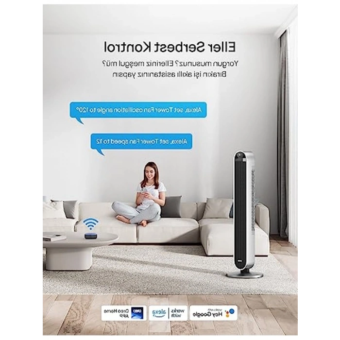 Akıllı Kule Fan, 12 Hız ve Ultra Sessiz Motor ile Konforlu Hava Akışı