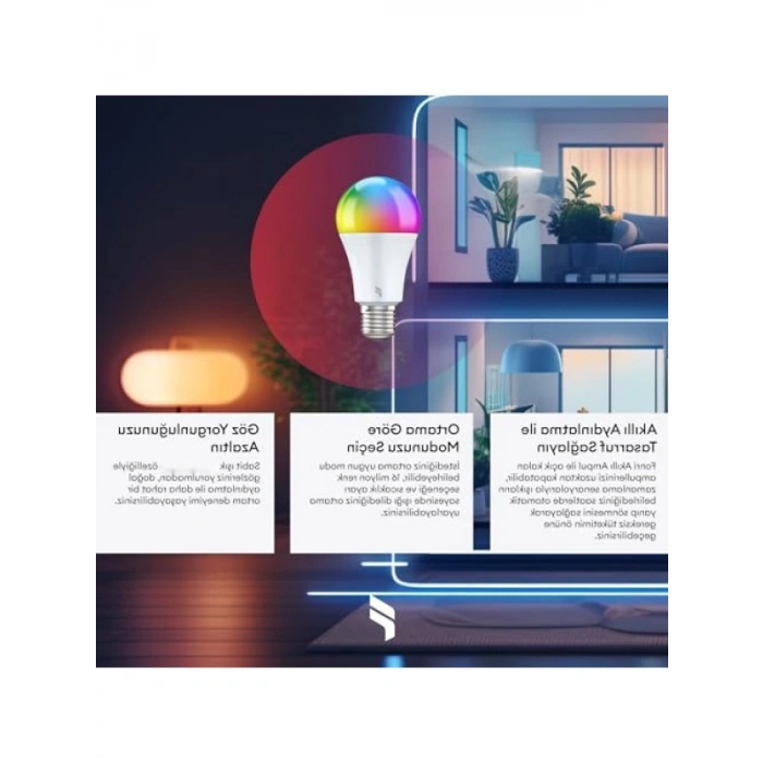 Akıllı LED Ampul, 9W, 16.7 Milyon Renk Seçeneği, Sesle Kontrol