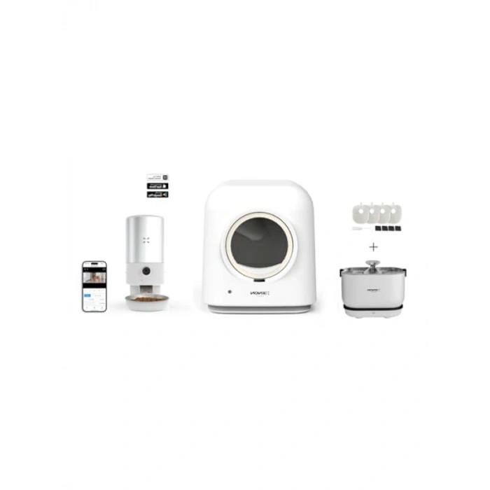 Akıllı Otomatik Kedi Tuvaleti ve Besleme Seti - 4 Parça