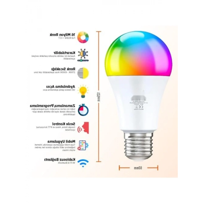 Akıllı RGB LED Ampul - 11W, Wi-Fi & Bluetooth Uyumlu