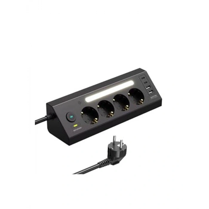 Akım Korumalı Çoklu Priz, 4 Priz ve 2 USB Girişi ile