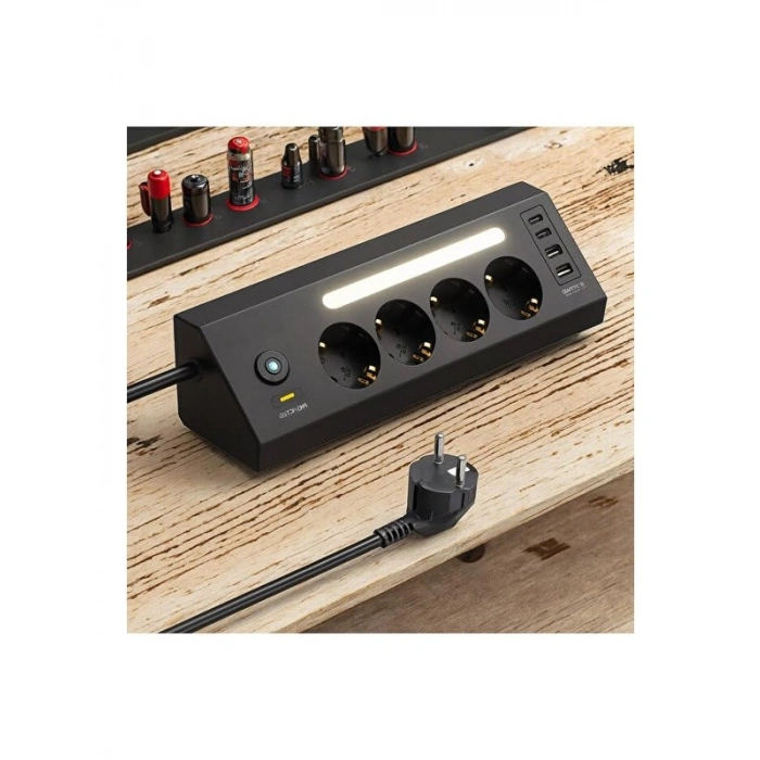 Akım Korumalı Çoklu Priz, 4 Priz ve 2 USB Girişi ile