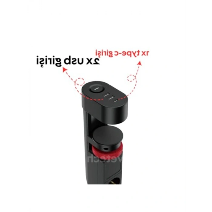 Akım Korumalı Masa Kenarı Priz - 3 Priz + 2 USB + 1 Type C