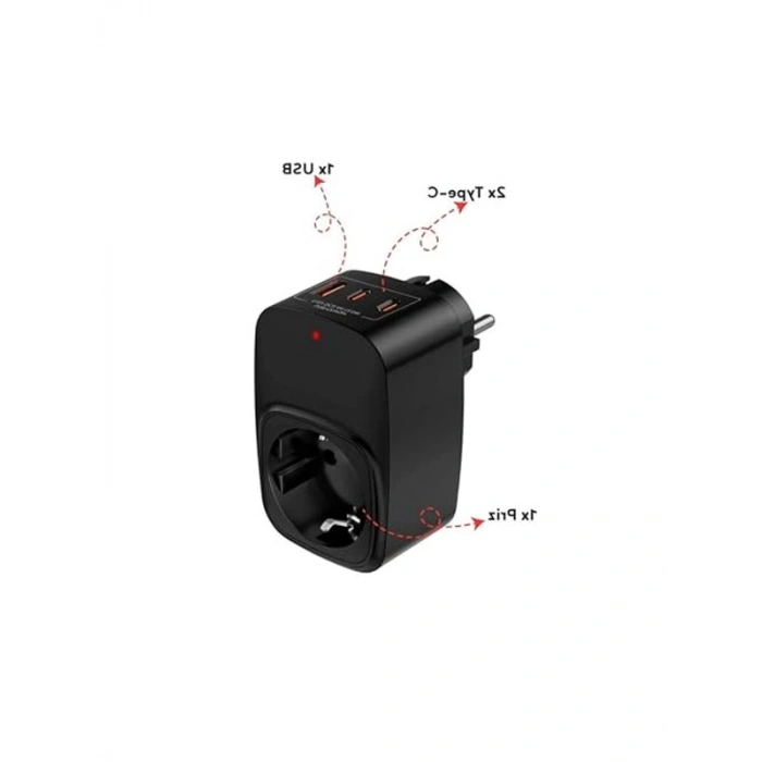 Akım Korumalı Priz, USB ve Type-C Girişi ile 16A Duvar Tipi