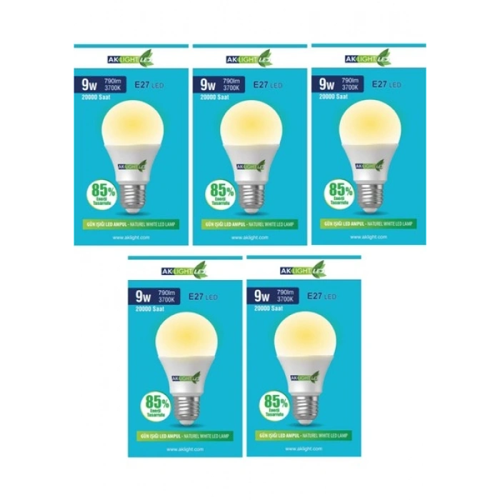 Aklight 9W Günışığı E-27 LED Ampul 790 Lm 5 Li Paket